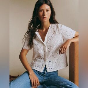 Sezane White Eyelet Blouse